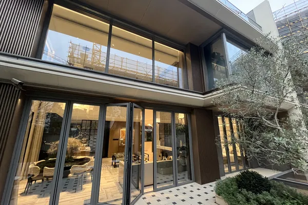 Medan villa folding glass door at dusk